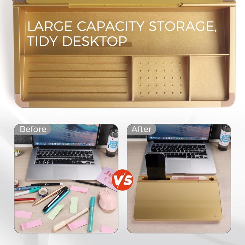 TOWON Small Compact Glass Desktop Whiteboard with Storage – 12 x 7 in Dry Erase Board for Desk, Home Office, School | Includes 5 Markers, Eraser & Holder | Space-Saving Organizer, Metallic Gold - Image 5